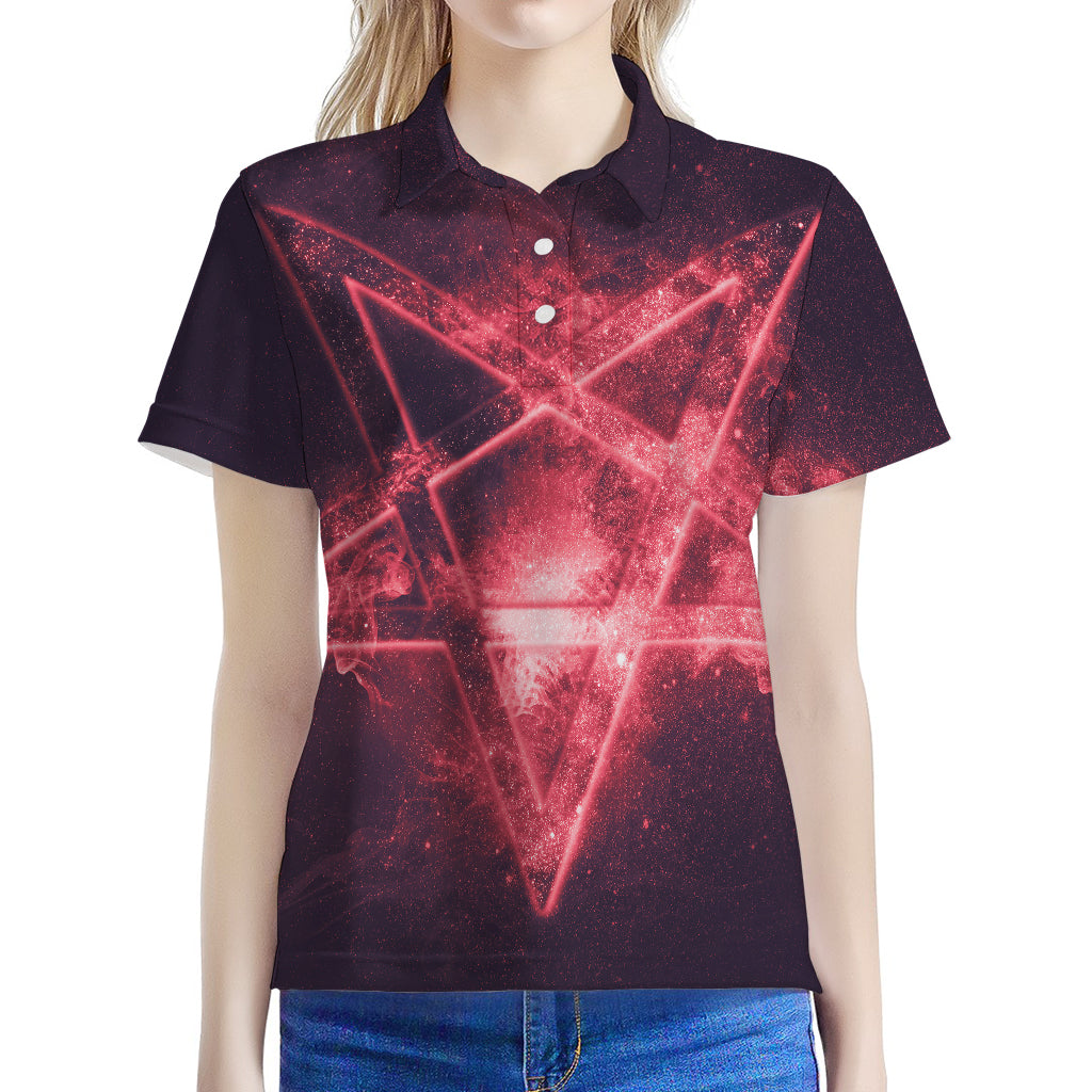 Fiery Reversed Pentagram Print Women's Polo Shirt