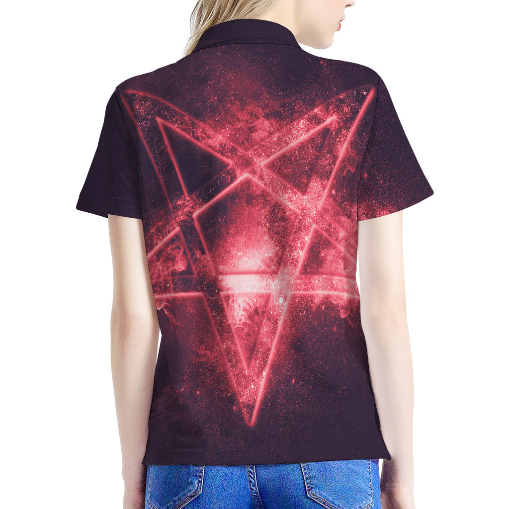 Fiery Reversed Pentagram Print Women's Polo Shirt
