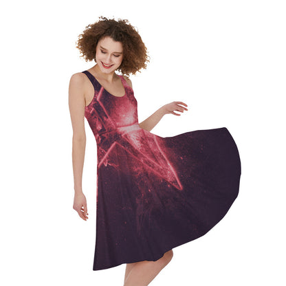 Fiery Reversed Pentagram Print Women's Sleeveless Dress