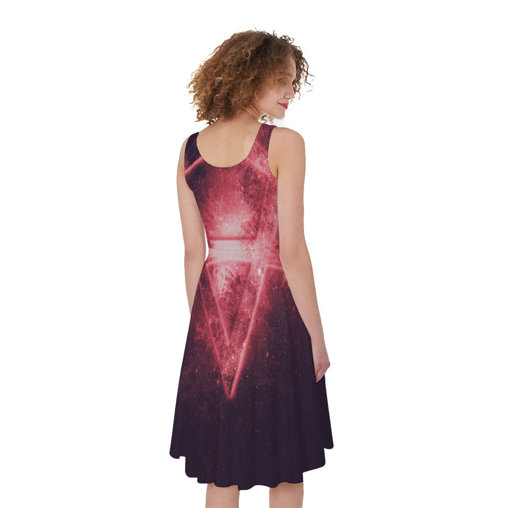 Fiery Reversed Pentagram Print Women's Sleeveless Dress