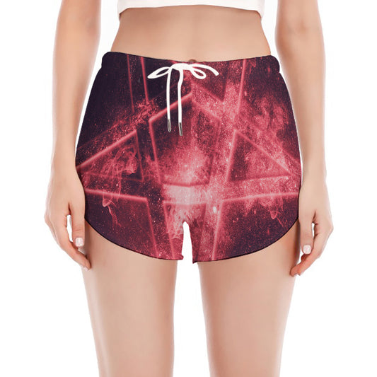 Fiery Reversed Pentagram Print Women's Split Running Shorts
