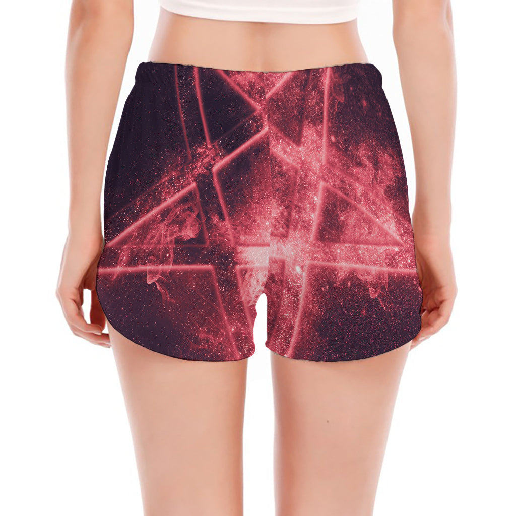 Fiery Reversed Pentagram Print Women's Split Running Shorts