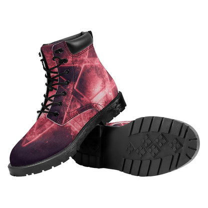 Fiery Reversed Pentagram Print Work Boots