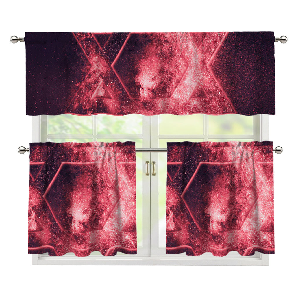 Fiery Star of David Print 3 Piece Kitchen Curtains