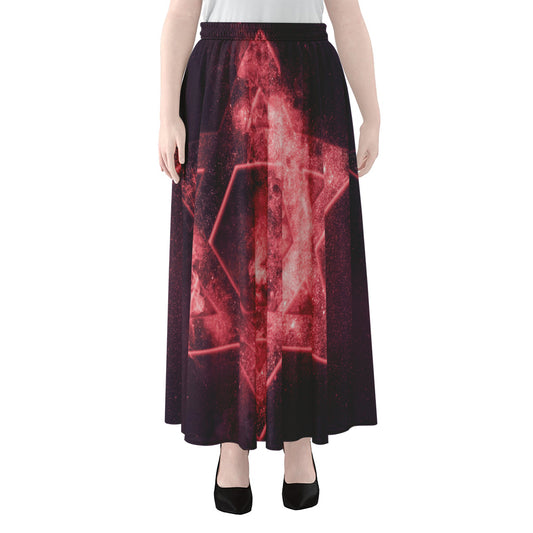 Fiery Star of David Print Chiffon Maxi Skirt