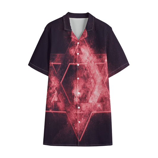 Fiery Star of David Print Cotton Hawaiian Shirt