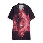 Fiery Star of David Print Cotton Hawaiian Shirt