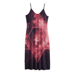 Fiery Star of David Print Jersey Midi Cami Dress