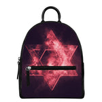 Fiery Star of David Print Leather Backpack