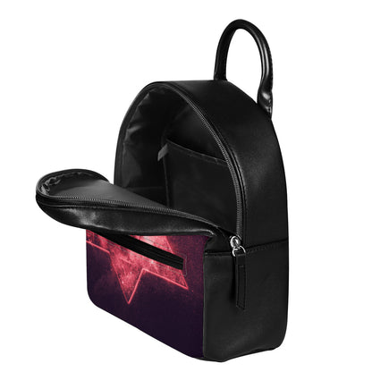 Fiery Star of David Print Leather Backpack