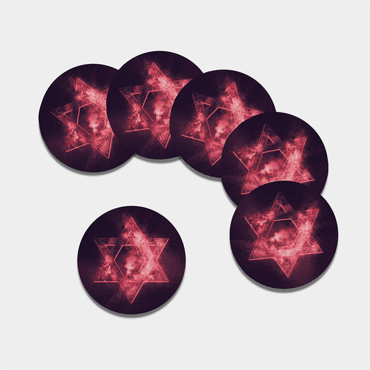 Fiery Star of David Print Leather Coaster Set
