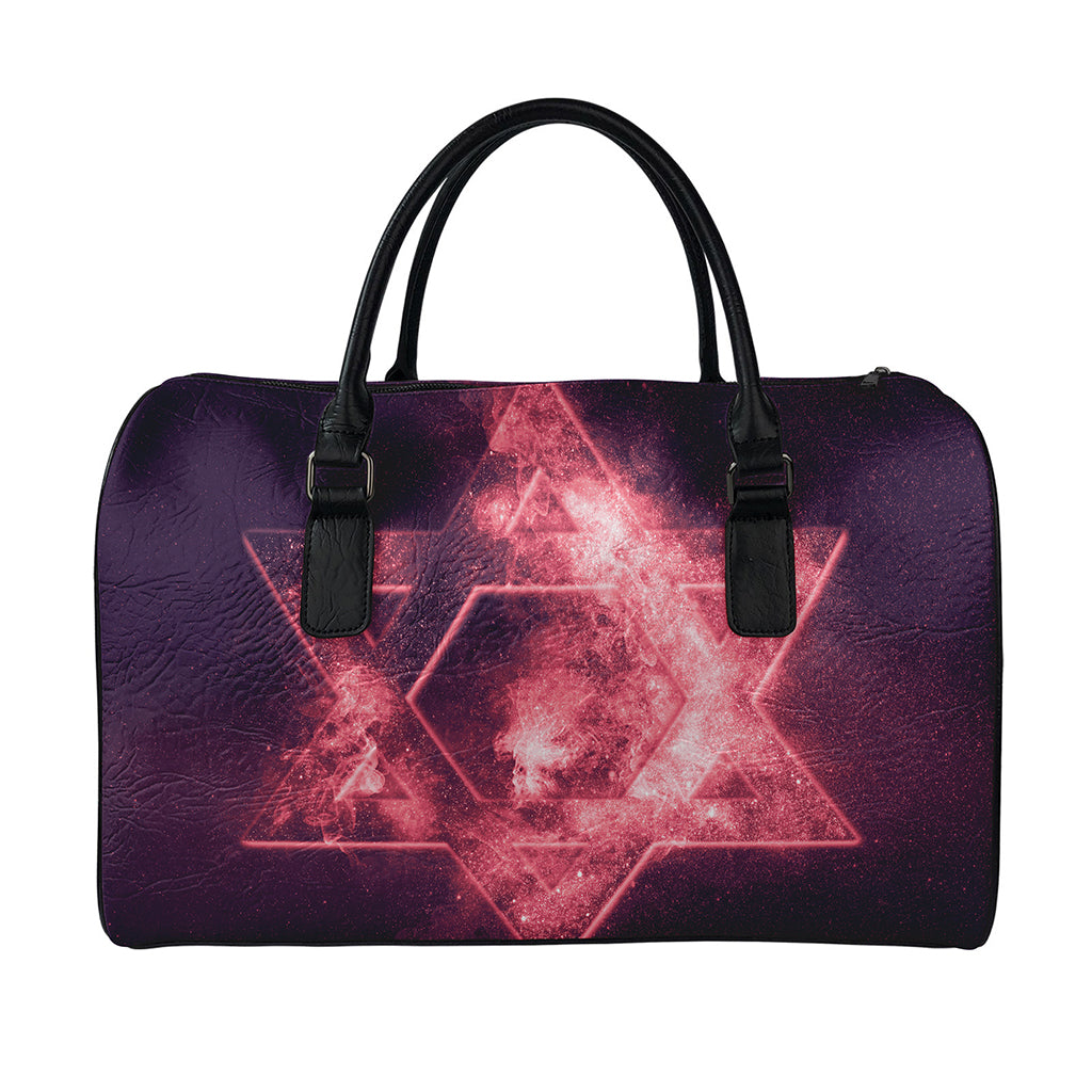 Fiery Star of David Print Leather Duffle Bag