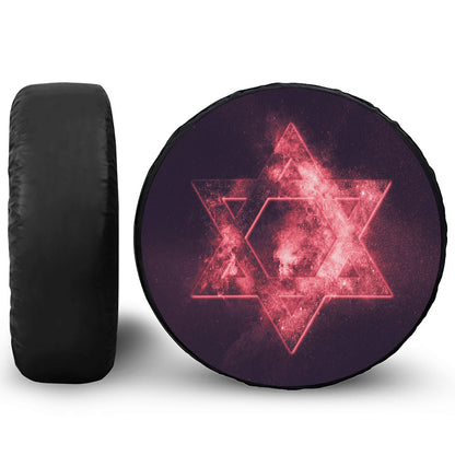 Fiery Star of David Print Leather Spare Tire Cover