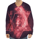 Fiery Star of David Print Long Sleeve Baseball Jersey