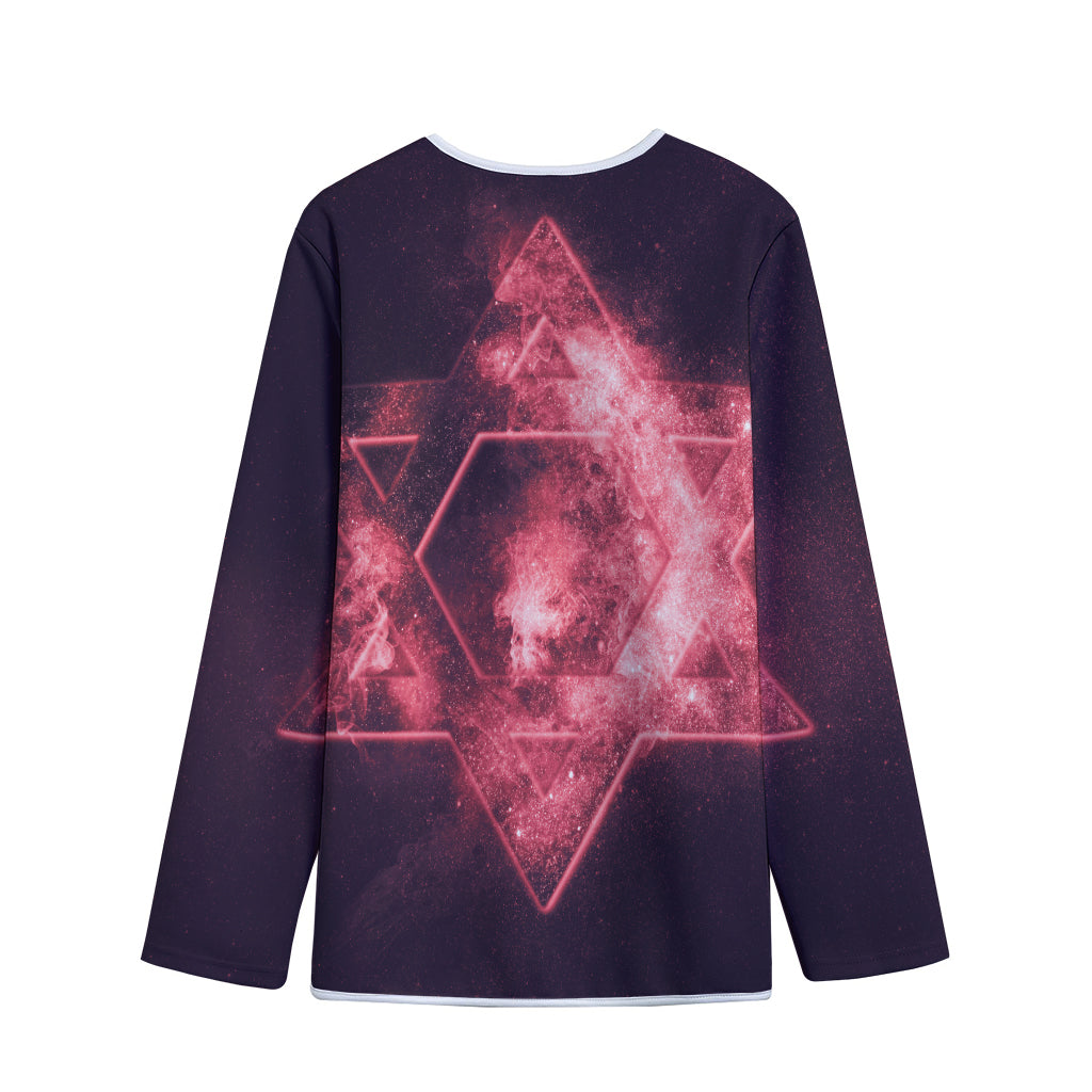 Fiery Star of David Print Long Sleeve Short Coat