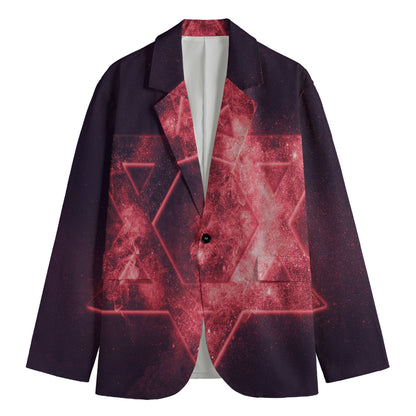Fiery Star of David Print Men's Blazer