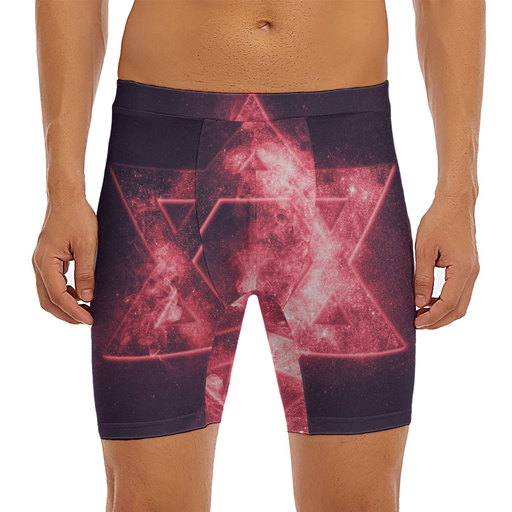 Fiery Star of David Print Men's Long Boxer Briefs