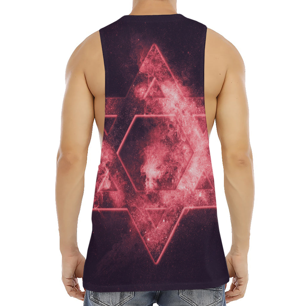 Fiery Star of David Print Men's Muscle Tank Top