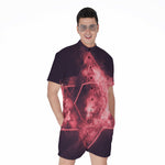 Fiery Star of David Print Men's Rompers