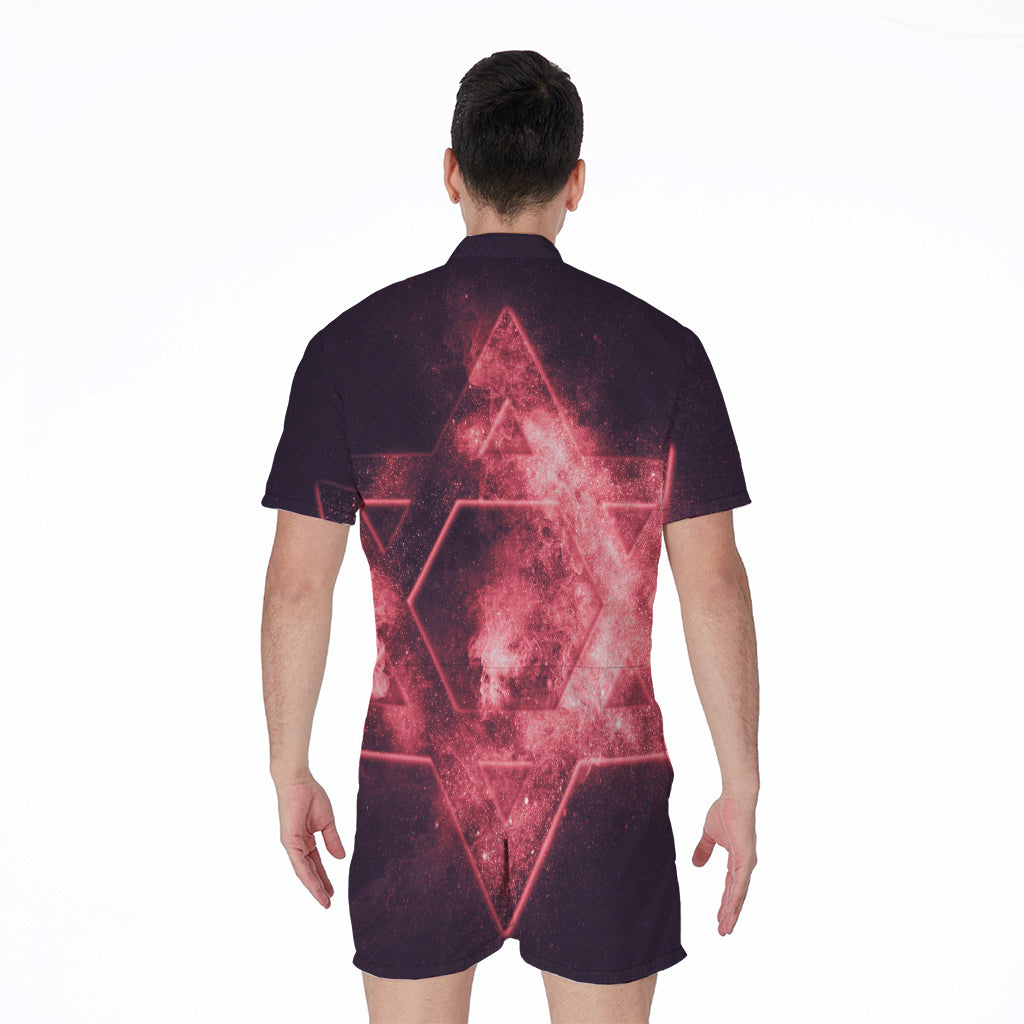 Fiery Star of David Print Men's Rompers
