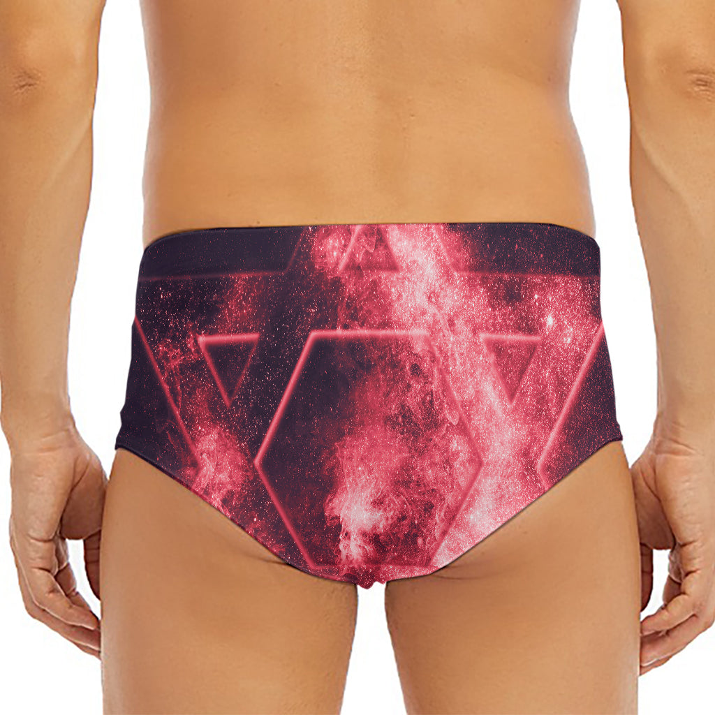 Fiery Star of David Print Men's Triangle Swim Briefs