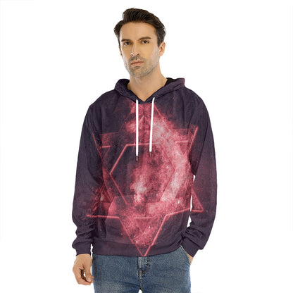 Fiery Star of David Print Men's Velvet Pullover Hoodie