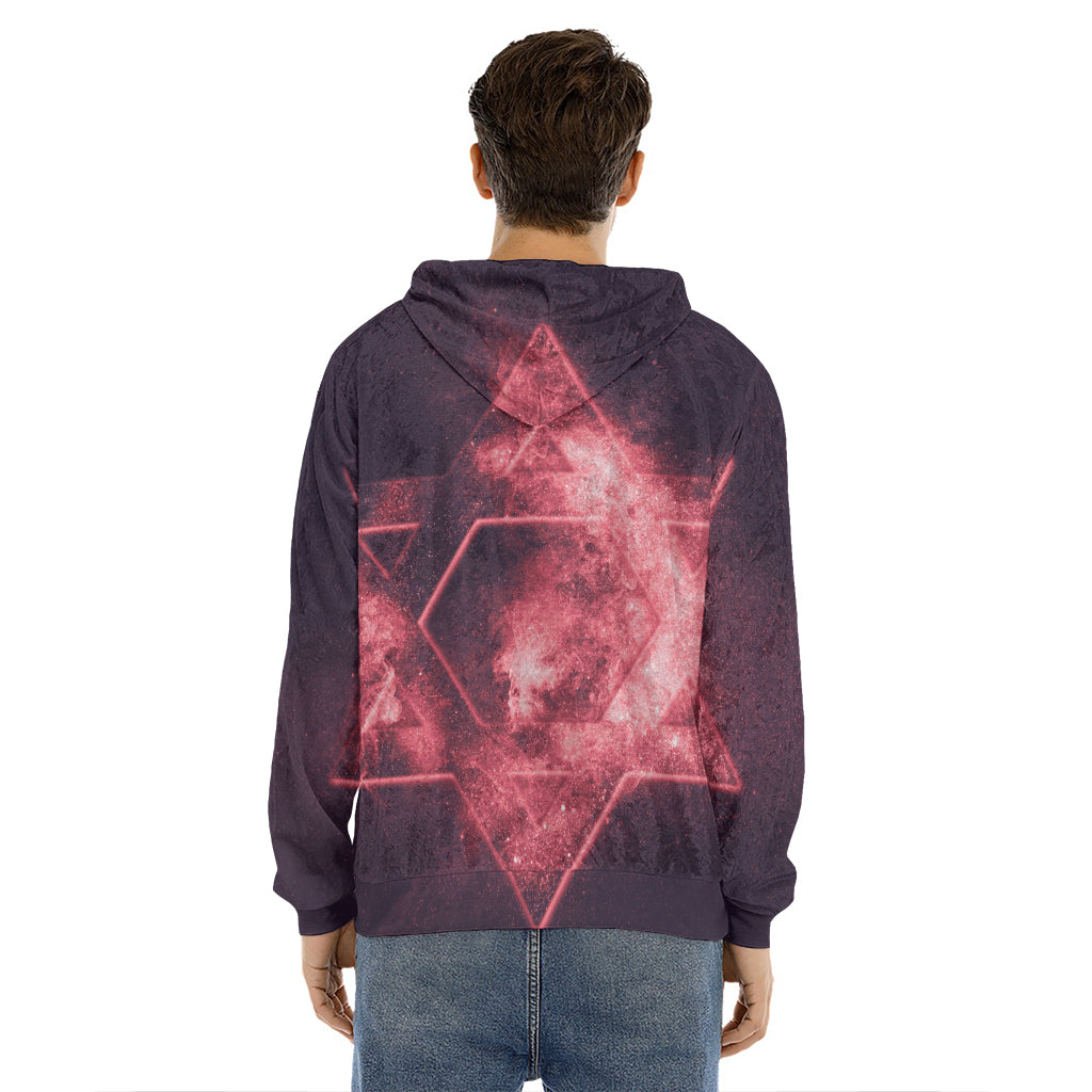 Fiery Star of David Print Men's Velvet Pullover Hoodie