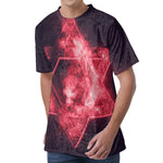 Fiery Star of David Print Men's Velvet T-Shirt
