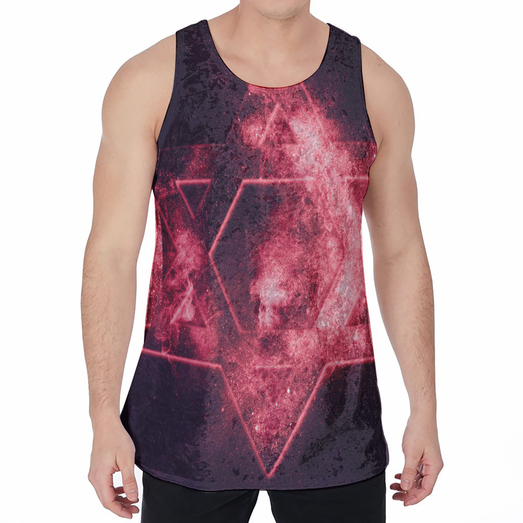Fiery Star of David Print Men's Velvet Tank Top