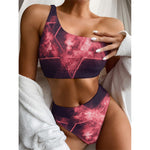 Fiery Star of David Print One Shoulder Bikini Top