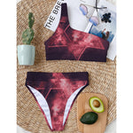 Fiery Star of David Print One Shoulder Bikini Top