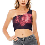 Fiery Star of David Print One Shoulder Crop Top