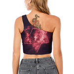 Fiery Star of David Print One Shoulder Crop Top