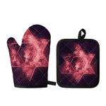 Fiery Star of David Print Oven Mitt And Pot Holder Set