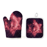 Fiery Star of David Print Oven Mitt And Pot Holder Set