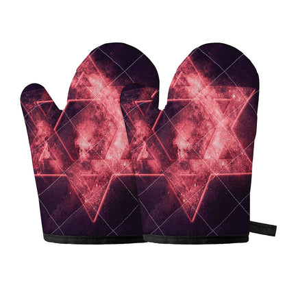 Fiery Star of David Print Oven Mitts
