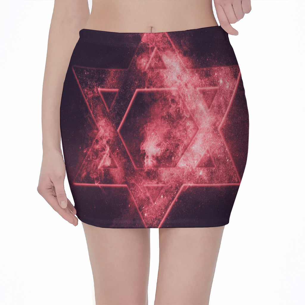 Fiery Star of David Print Pencil Mini Skirt