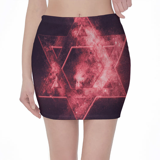 Fiery Star of David Print Pencil Mini Skirt