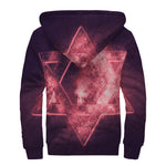 Fiery Star of David Print Sherpa Lined Zip Up Hoodie