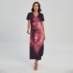 Fiery Star of David Print Short Sleeve Maxi Dress