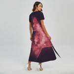 Fiery Star of David Print Short Sleeve Maxi Dress