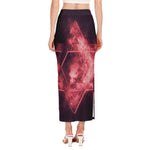 Fiery Star of David Print Side Slit Maxi Skirt