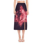Fiery Star of David Print Side Slit Midi Skirt