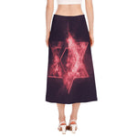 Fiery Star of David Print Side Slit Midi Skirt