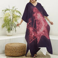 Fiery Star of David Print Silk V-Neck Kaftan Dress