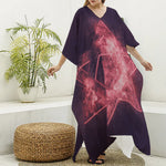 Fiery Star of David Print Silk V-Neck Kaftan Dress