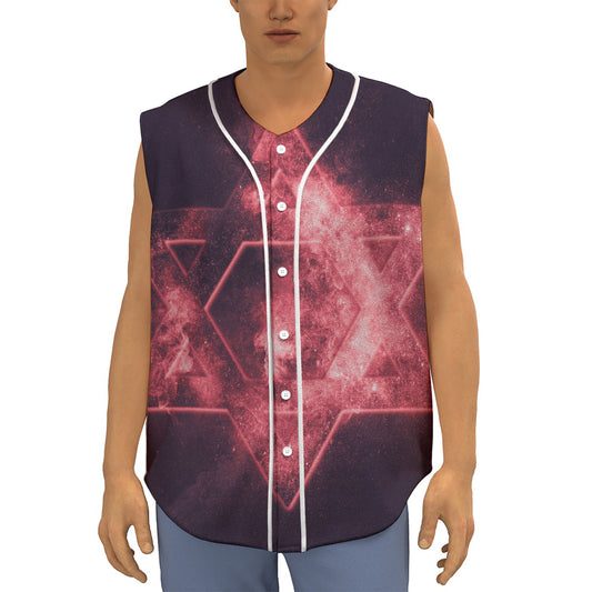 Fiery Star of David Print Sleeveless Baseball Jersey