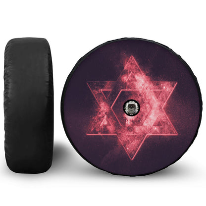 Fiery Star of David Print Tire Cover With Camera Hole
