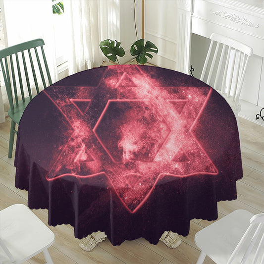 Fiery Star of David Print Waterproof Round Tablecloth