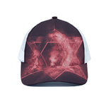 Fiery Star of David Print White Mesh Trucker Cap